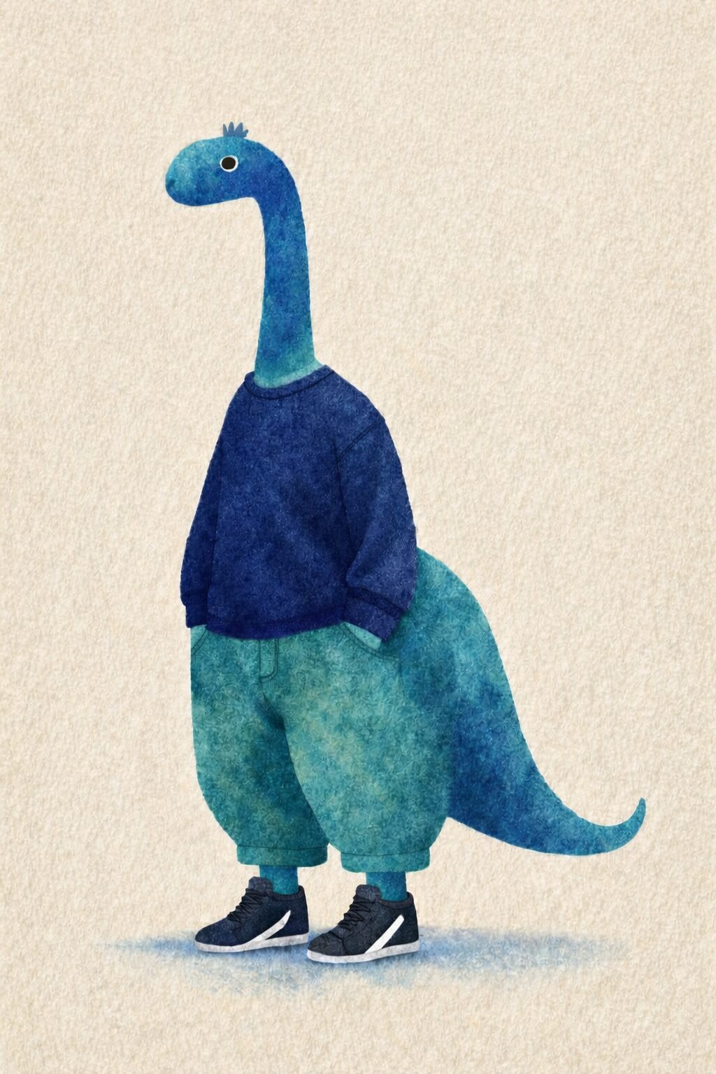 ネイビー×青緑の類似色コーデ見本。ネイビー70、青緑25、足元5（黒4＋白1）。